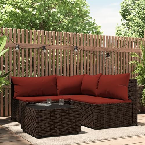 Fasba 4-TLG. Balkonlounge Set Rattan, Gartensofa Rattansofa Gartenlounge Ecksofa Sofa mit Kissen Poly Rattan Braun/ 319813