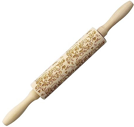 HOLIDYOYO Mattarello in Legno Massello Per Cottura Impasto Superficie Liscia e Lucida Lavorazione Fine Motivi Natalizi Stampati