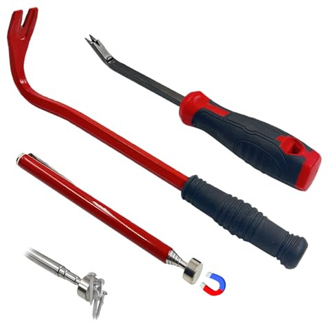 Daily Treasures 3-teiliges Klammernentferner Set, Robuste Ausführung mit teleskopischem Magnetwerkzeug, Klammernentferner & Brechstange aus Kohlenstoffstahl für Polstermöbel Nagelzieher Werkzeug-Set
