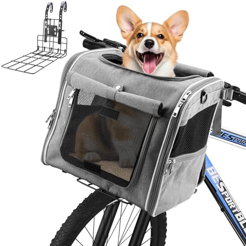 Eiito Hundekorb Fahrrad Vorne mit patentierter Anti-Kipp Halterung | Sicherer Hundefahrradkorb bis 6kg, auch als Rucksack & Autotasche | Fahrradkorb für kleine Hunde