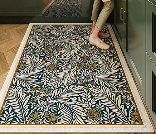Extra großer Küchen-Bodenteppich mit Vintage-Blumenmuster, weich, waschbar, rutschfest, Leder-Pad, Anti-Ermüdungsmatte, 58,4 x 119,4 cm, ideal für Heimdekoration und Komfort