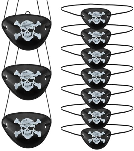 JYNXOR 10 Pcs Augenklappe Pirat,Kunststoff Elastische Augenklappe Kinder, Verstellbare Pirate Eye Patches,Skelett Captain Augenklappen für Piraten-Mottopartys,Kindergeburtstage,Performance Requisiten