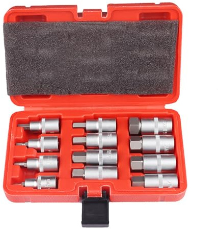 Anhoer Jeu de 12 douilles à six pans creux 1/2 avec coffret en plastique 5, 6, 7, 8, 10, 12, 14, 16, 17, 18, 19, 22 mm, clé à douille à six pans creux en acier pour visseuse à percussion
