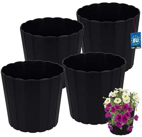 KOTARBAU® 4er Set Blumentopf - Pflanzkübel - ⌀ 24 cm H: 22 cm – Anthrazit – Kunststoff - Pflanztopf für Zimmerplanzen - Blumentöpfe - Groß - Außen – Übertopf – Balkon – Dekorativ