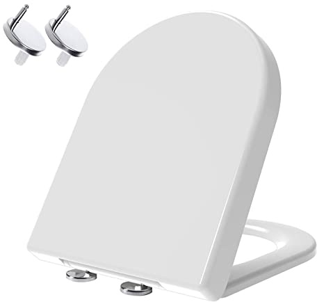 Sedile WC a forma di D, con chiusura ammortizzata e rimovibile, facile da pulire, urea, formaldeide, colore bianco, adatto per WC standard, ideale per il bagno di casa