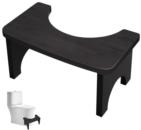 WIYETY toalettpall trä toalettpall vuxna barn, 37 × 20 × 17 cm ergonomisk toalettpall, toalettpall för förbättrad stol, halkfri bakpall för badrum, svart