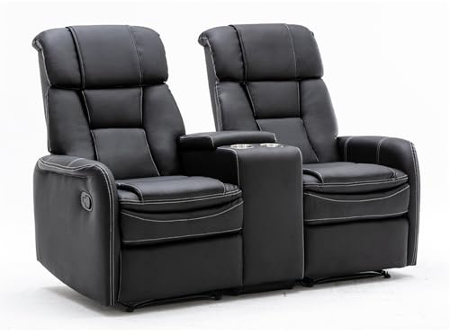 mymai Zweisitzer Relaxsessel mit Liegefunktion, 2er-Fernsehsessel Kinosessel 2 Sitzer TV Sessel Heimkino Sitze mit Getränkehalter & Ablagefach, Komfortpolsterung, Kunstleder | Schwarz