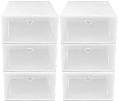 UTHCLO 6 pezzi Scatole Scarpe Trasparenti in Plastica con Apertura Frontale Cassetto Organizer Scarpe Impilabile per Armadio Design Semplice e Resistente all Acqua Contenitori da Casa