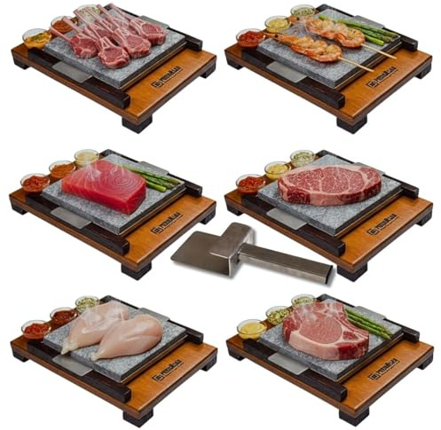 Piedra Para Asar Carne Pack 6 unidades 20x20 3s- Apta para Horno-Fuego directo-Vitro-Barbacoa-Piedra Volcánica para Cocinar