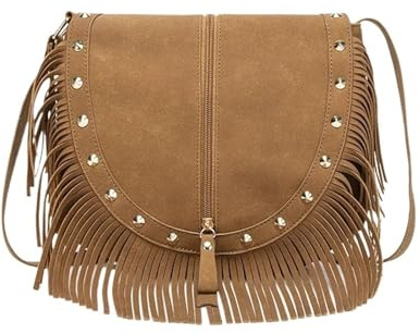 ZRHWSPD Bolsos Retro con Flecos Bolso Bandolera Vintage de Piel Mate for Mujer, Estilo Silla Montar, con borlas