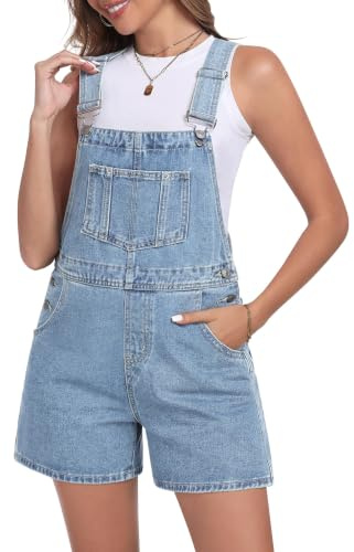 Fengbay Salopette courte en jean pour femme avec bretelles réglables | Salopette ample décontractée en denim, poches pratiques, tissu denim doux pour le quotidien, les vacances et l'extérieur