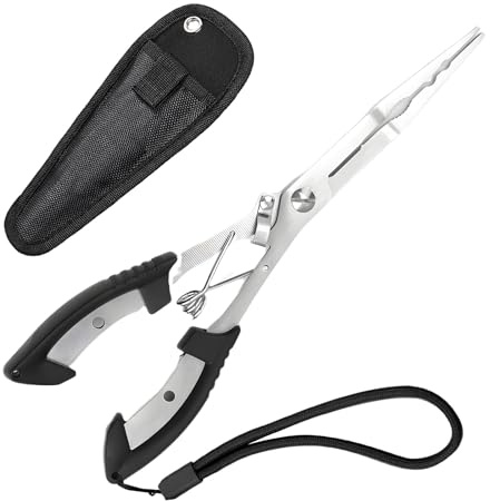 Long Nose Fishing Pliers with Scissors Lanyard, Stainless Steel Fishing Hook Remover Plier Tool, Pike Fishing Accessories, Sea Multi Accessories with Sheath, Gifts for Men