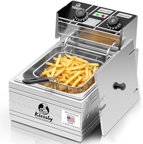 Friteuse 20L Electrique INOX, Friteuse Commerciale 3500 W avec paniers et couvercles, double cuve, avec contrôle de la durée et de la température (Friseur unique 10L NQ7)