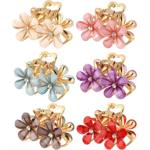 Cosblisvia Haarklammer Blume 6 Stück, Kleine Metall Haarklammern Mädchen, Süße Blumenhaarklammer für Damen, Fester Halt für Hochzeit Büro Alltag Party Styling (4.5 cm)