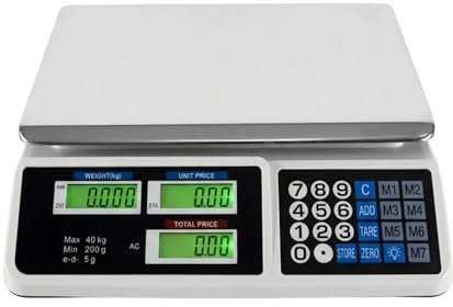 Yasta Bilancia Professionale per Alimenti 40kg - Bilancia Elettronica Digitale da Banco per Negozio e Mercato, Alta Precisione 2g, Omologata per Vendita al Pubblico, Display LCD Retroilluminato