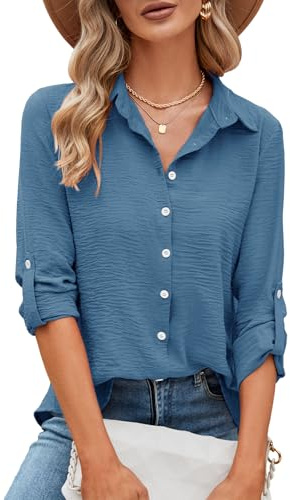 Odosalii Work Tops For Women UK, Collared V Neck Long Sleeve Shirts