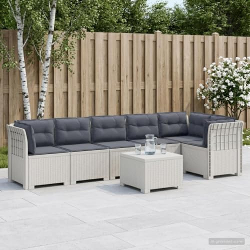 LoogCape 6-Sitzer Garten Sofa mit Kissen in Rattan Look aus weißem PP wetterfestes Lounge Sofa modular erweiterbar für Terrasse Balkon Wintergarten entspannte Sitzgruppe im Außenbereich