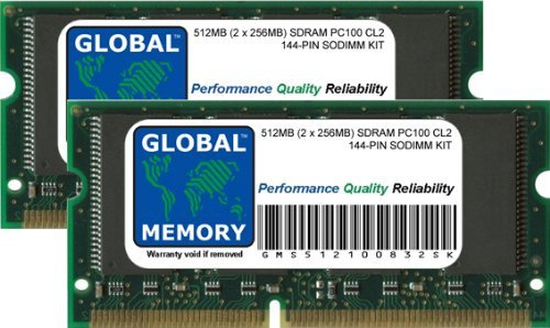 512MB (2 x 256MB) PC100 100MHz 144-PIN SDRAM SODIMM MINNE RAM KIT FÖR BÄRBARA DATORER/ANTECKNINGSBÖCKER