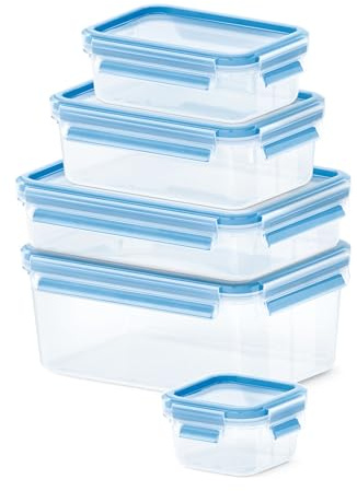 EMSA Click & Close Boîte de conservation alimentaire Lot de 5 | Joint breveté 100% hermétique - Conservation longue durée - Compatible micro-ondes et lave-vaisselle - Sans BPA