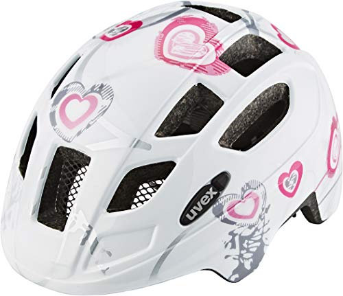 uvex finale junior - leichter Fahrradhelm für Kinder - individuelle Größenanpassung - erweiterbar mit LED-Licht - heart white pink - 51-55 cm