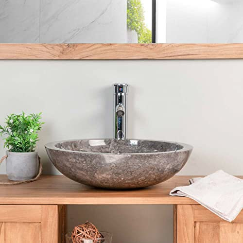 Wanda collection - Vasque Ronde Barcelone à Poser en marbre de Couleur Gris - diamètre 45 cm