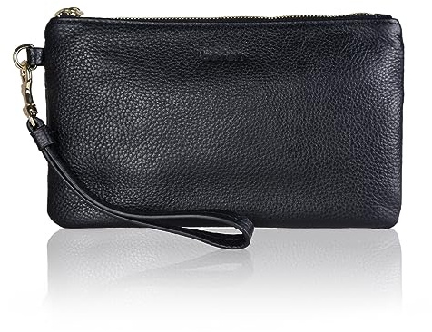 befen Black Genuine Leather Wristlet Clutch RFID Blocking Bag Cell Phone Wallet Purse Smartphone Wristlet Wallet Purses and Handbags for Women