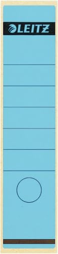 Leitz Rückenschild selbstklebend für Standard- und Hartpappe-Ordner, 100 Stück, 80 mm Rückenbreite, Langes und breites Format, 62 x 285 mm, Papier, Blau, 16401035