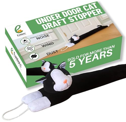 Evelots Under Door Cat Draft Stopper - Weighted - Keep Cold Air, Warm Air Out – Odor, Noise, Dust, Wind Blocker - Great for Window - Full 38 Inch Long - Heavy Duty Kitty Cat - Hanging Loops