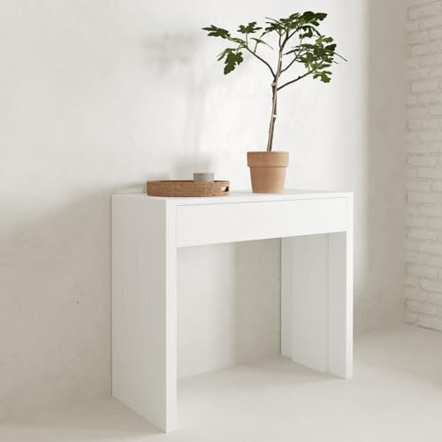 VE.CA-ITALY TAVOLO CONSOLLE ALLUNGABILE GIOVE FINO A 290 CM, IN DIVERSE COLORAZIONI LEGNO, ARREDO CUCINA E CASA DESIGN (Bianco frassinato)