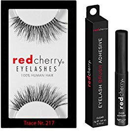 Set aus Red Cherry Eyelash Brush Adhesive Wimpern Kleber transparent 5 gr + Red Cherry schwarze 100% Echthaar Wimpern zum Auswählen über Varianten (217 + Kleber)