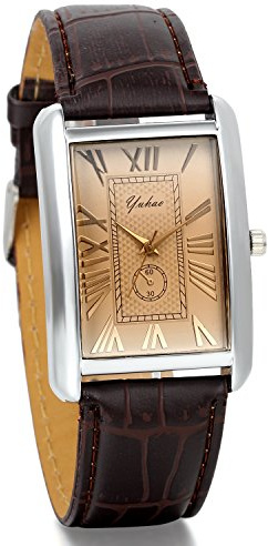 Avaner Fyrkantig klocka för män, vintagestil, romerska siffror, analogt kvarts, armbandsur, läderrem, vardaglig, klassisk, retro klocka, unika manschettklockor i läder med automatiskt kalenderfönster, Brown