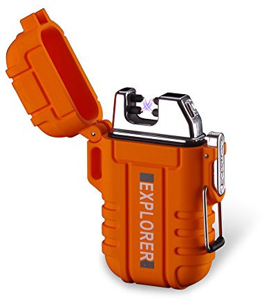 Briquet Électronique Double Arc Briquet Eectronique Rechargeable au Plasma sans Flamme Coupe-Vent Imperméable Mini Léger Portable Très Bon pour leTuyau de Bougie de Cigarette Cigarette