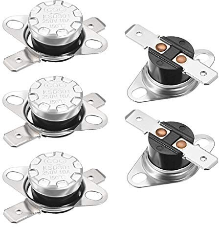 sourcing map KSD301 Thermostat 150°C/302 °F 10A Normal Geschlossen N.C Einstellen der Schnappscheiben-Temperaturschalter für Mikrowelle, Backofen, Kaffeemaschine 5 Stück