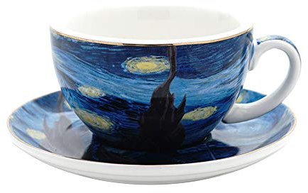 Coffeezone Vincent Van Gogh Art The Starry Night Porcelain Cappuccino Coffee Cup Saucer (Cappuccino 7.5 oz)