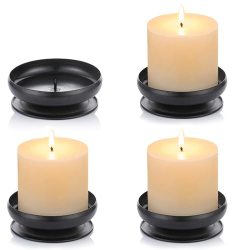 Pcs of 4 Spike Candle Holder Iron Candle Plate Pillar Candle Holder, Black, Decorative Iron Pillar Candle Plate, 3.6 Diameter Pedestal Candle Stand for LED & Wax Candles, Incense Cones, Spa, Weddings