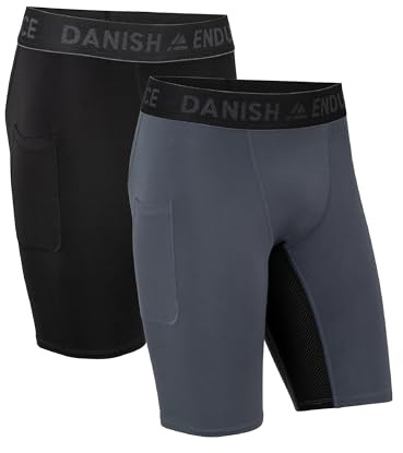 DANISH ENDURANCE Kompressions Shorts Herren, Kurz, mit Taschen, 2er Pack | Sport Shorts, Muskelunterstützung mit voller Bewegungsfreiheit für Training, Laufen & Fitnessstudio