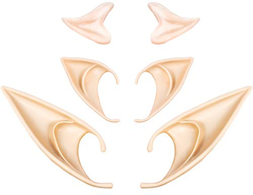 Skylety 3 Paare Latex Elfenohren Elf Fee Ohren Cosplay Weich Spitze Goblinohren Latex Außerirdischer Ohren Elfenohren Kostüm Anziehen Zubehör für Halloween, Anime Party, Kostüm (Licht Farbe)
