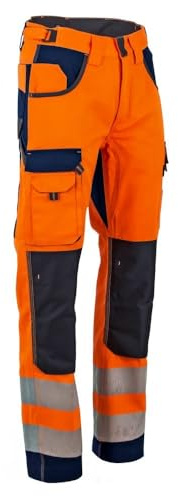 LMA Workwear 1679 POLARISATION Pantalon Bicolore, Bien Visible, avec Poches aux Genoux, Taille 48, Orange Fluo/Bleu foncé