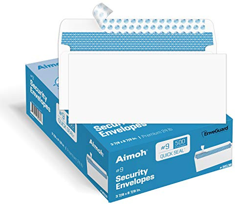 500#9 Security Self-Seal Envelopes, Premium Security Tint Pattern, Ultra Strong Quick-Seal Closure - No Window, EnveGuard, Size 3-7/8 x 8-7/8 Inches - White - 24 LB - 500 Count (30138)