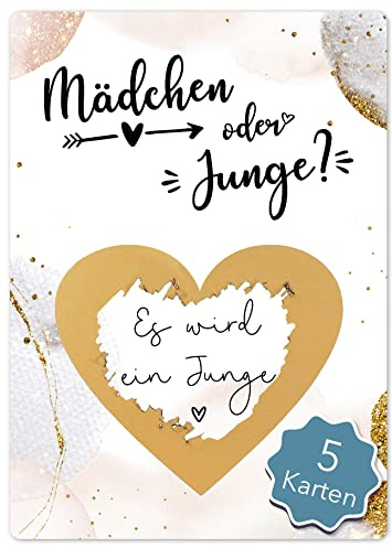 Joli Coon 5 Rubbelkarten Geschlecht verkünden, Es wird ein Junge | 350g Designerpapier, fühlbare UV-Lack-Veredelung, für Gender-Reveal-Partys, Premium-Papeterie