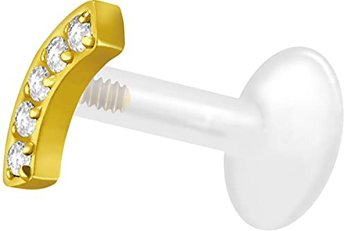 PIERCINGLINE PTFE Labret mit Innengewinde | TITAN AUFSATZ KRISTALLBOGEN| Piercing Lippe Nase Ohr Helix | Farb & Größenauswahl