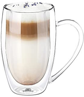 Wilmax WL-888741/a tasse à double paroi, Capacité 400mL, verre thermique à double paroi, (verres à eau de 400 ml), Tasses à café en verre à double paroi, tasses à café, tasses à thé
