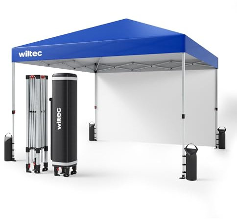 Wiltec Tente de réception Pliante – 3 x 3 x 2,89 m – Couleur Bleue – Protection UV – Paroi latérale Roues Fermeture Centrale Cadre Robuste Sac – Pavillon Tonnelle de Jardin Fête Camping