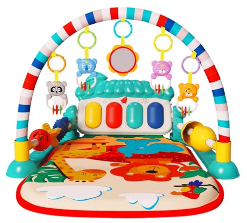 eners Baby Gyms Spielmatten Musikalisches Aktivitätszentrum Kick & Play Piano Gym Tummy Time – Gepolsterte Matte für Neugeborene (Pilze Blue)