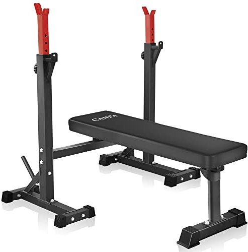 Banco, banco de pesas olímpico CANPA con estante para sentadillas, banco de entrenamiento ajustable, soporte de fuerza para entrenamiento en casa, gimnasio, multifunción... (rojo)