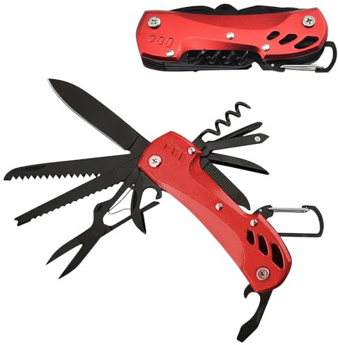 Outil de poche multifonction Taozoey pliable multi-usage, 12 fonctions, outil de poche pour camping, extérieur, utilisation quotidienne, y compris la survie en plein air pêche (bleu) (rouge)