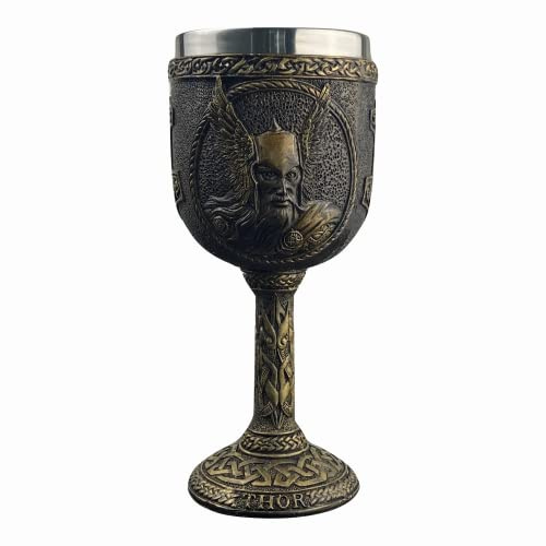 MediMuc Calice Thor - Coupe médiévale décorée et peinte à la main avec tête de Thor - Matériau : polyrésine