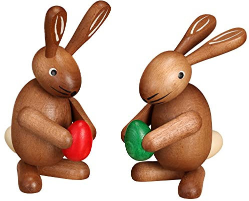 Rudolphs Schatzkiste Osterartikel Hasenpaar bunt Höhe 14cm NEU Osterdeko Osterhasenfigur Ostern Korb Osterei Frühling Erzgebirge Seiffen Hase Blumen