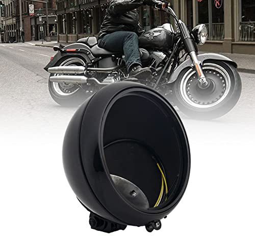 BOSYCY Universal 7 Inch Motorcycle Headlight Housing Bucket Fits Harley Davidson Bottom Bracket Mount, 7 Round Motorbike Headlamp Shell LED Lights Cover For Yamaha Kawasaki Suzuki Triumph (Black)