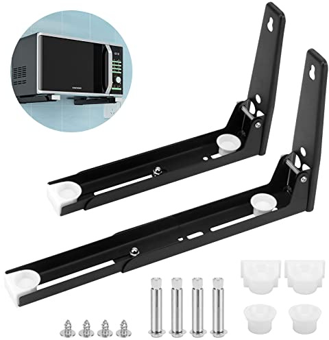 Support pour Micro Ondes, 2 Pcs Support Mural pour Four à Micro-Ondes Charge 50 Kg, Support Micro Ondes en 304 Acier Inoxydable Pliable et Télescopique, Support Mural Étagère pour Micro Ondes (Noir)